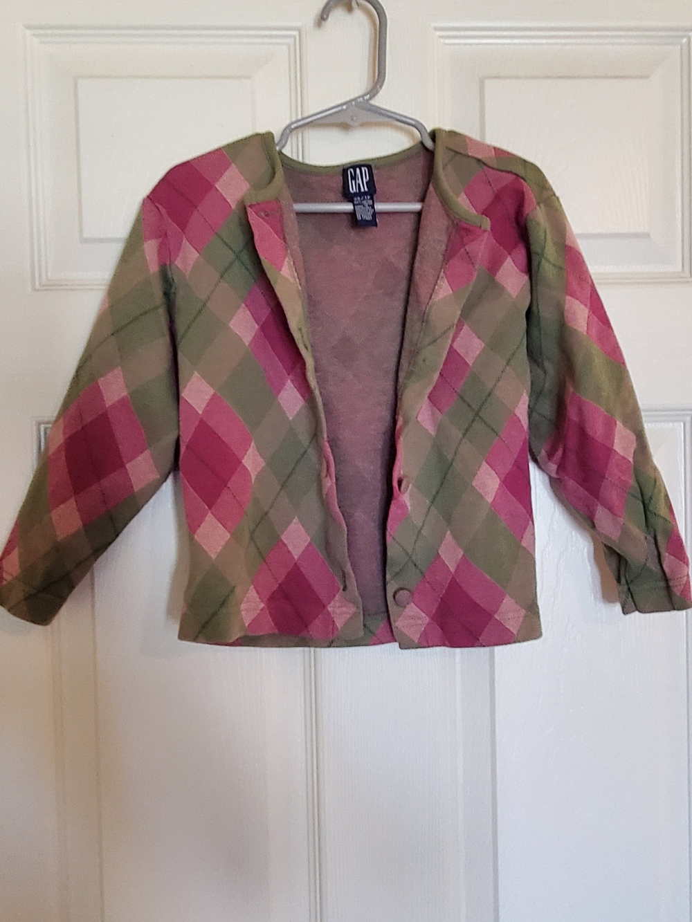 GAP Kids Pink and Olive Argyle Cardigan